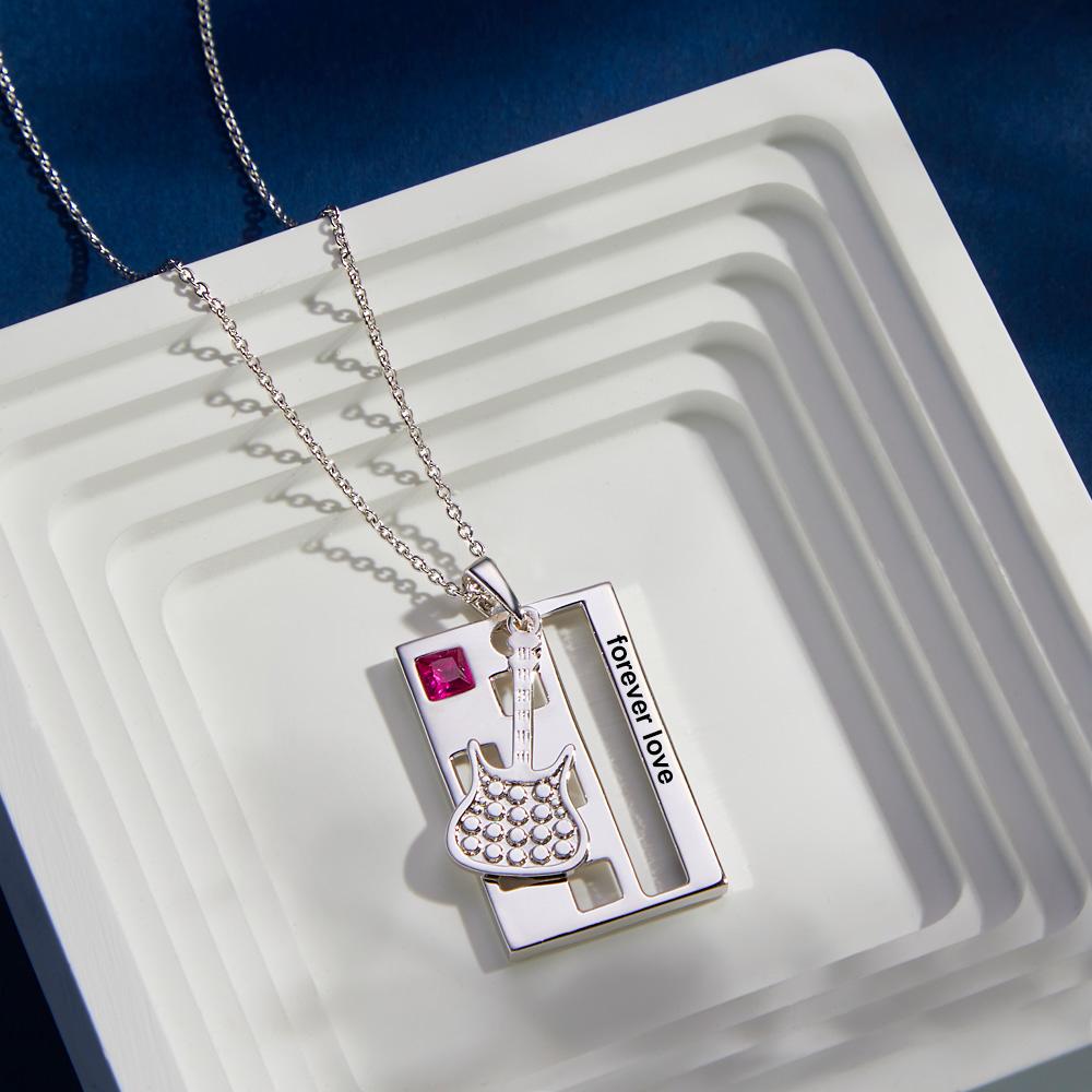 Custom Engraved Birthstone Necklace Forever Love Guitar Music Gifts