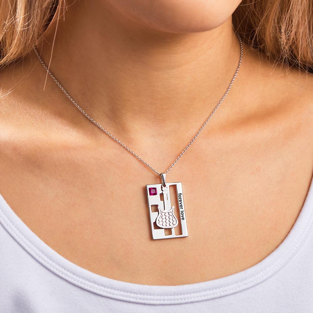 Custom Engraved Birthstone Necklace Forever Love Guitar Music Gifts