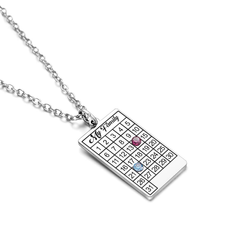 Calendar Necklace with Birthstone Gold Wedding Date Necklace Customized Calendar Gift for Her