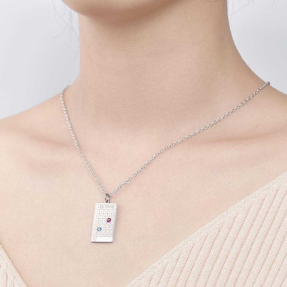 Calendar Necklace with Birthstone Gold Wedding Date Necklace Customized Calendar Gift for Her