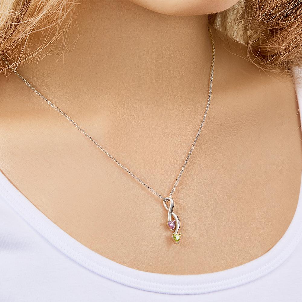 Custom Birthstone Necklace for Women Name Engraved Commemorative Gifts