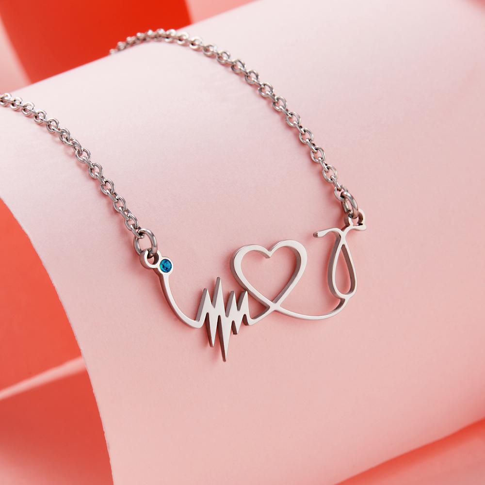 Custom Birthstone Necklace Heartbeat Commemorative Gifts