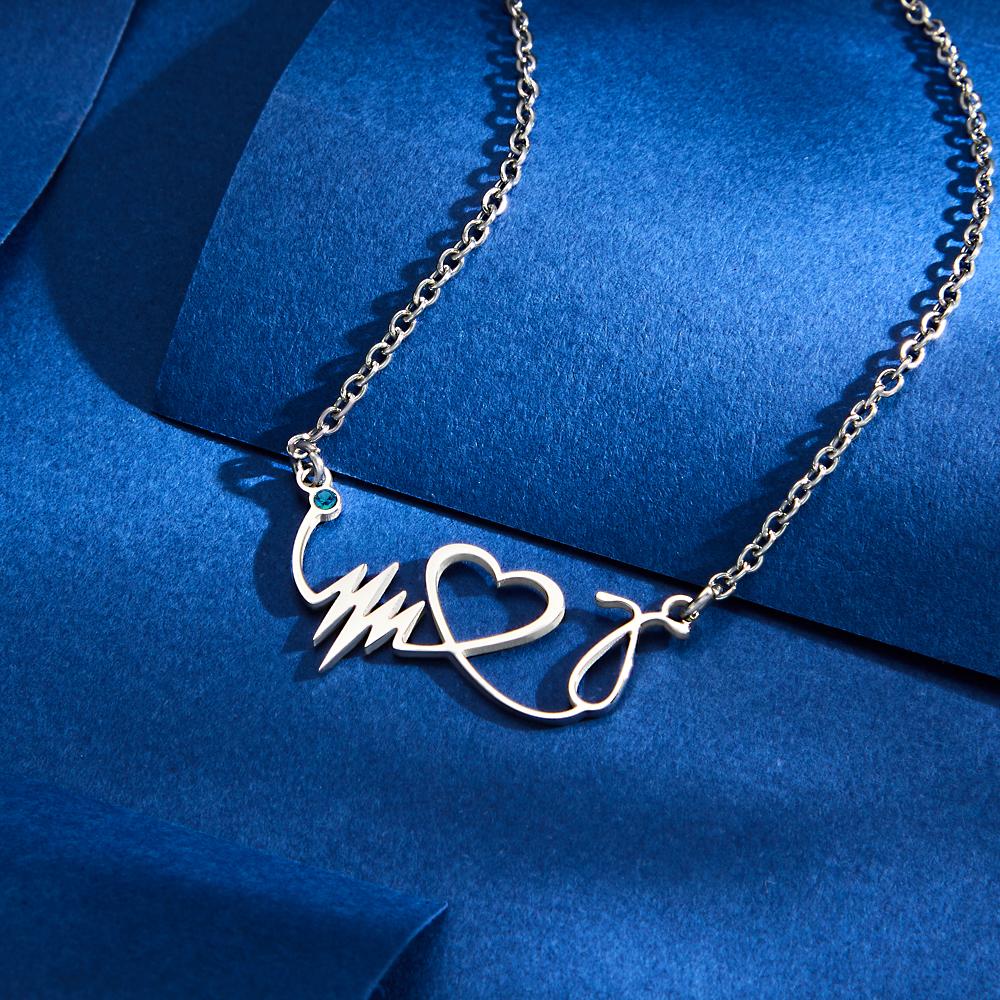 Custom Birthstone Necklace Heartbeat Commemorative Gifts