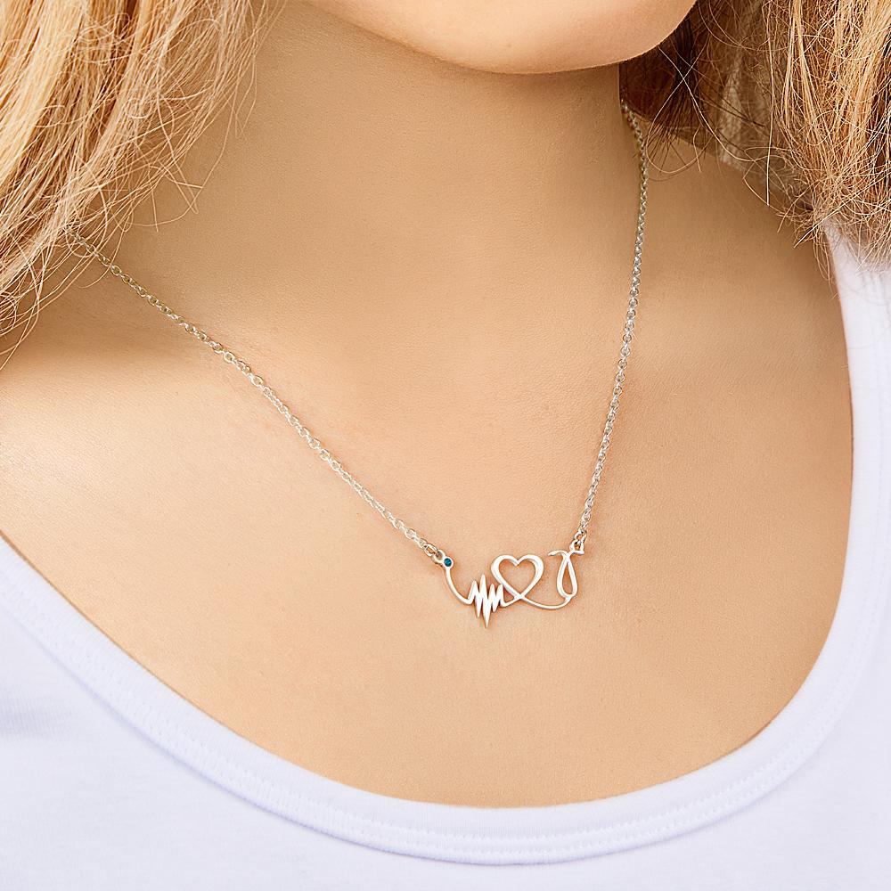 Custom Birthstone Necklace Heartbeat Commemorative Gifts