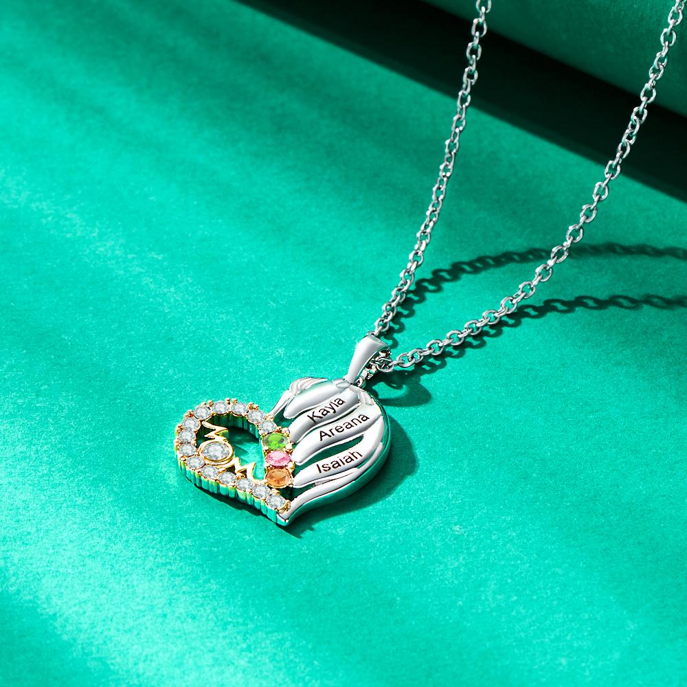 Custom Engraved Birthstone Necklace Heart Pendant Necklace Gift for Mom