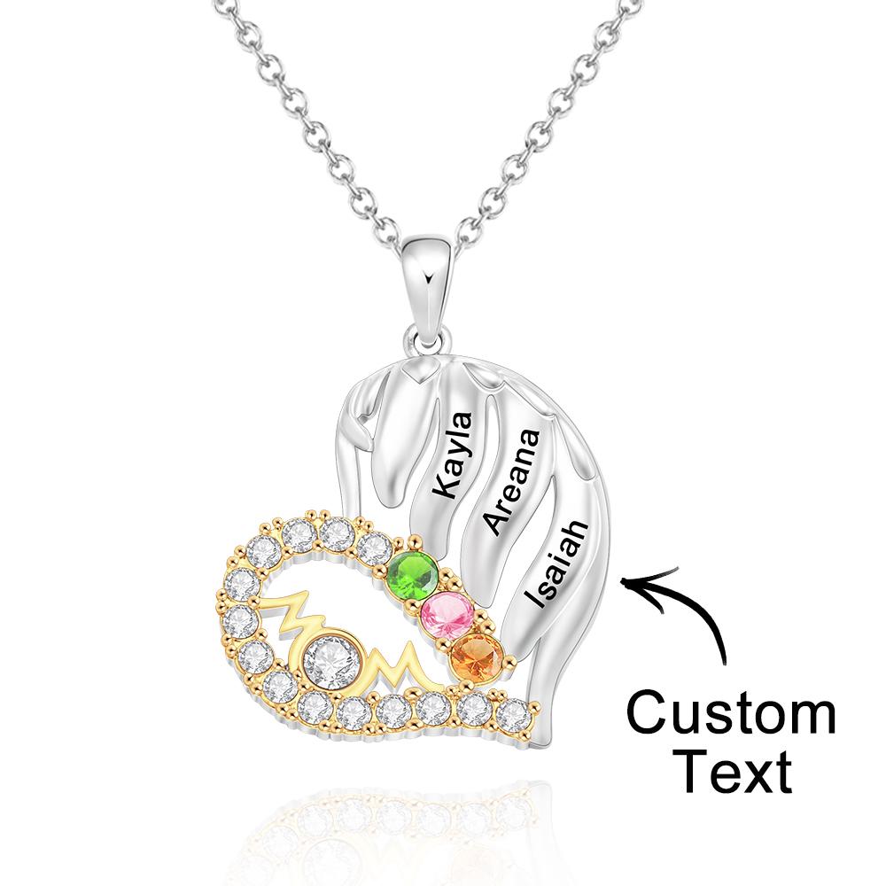 Custom Engraved Birthstone Necklace Heart Pendant Necklace Gift for Mom