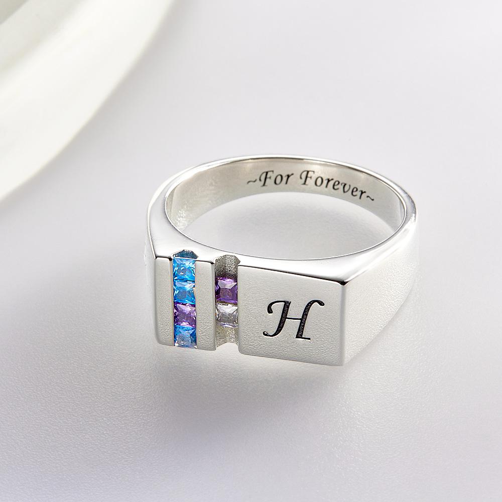Custom Text Birthstone Ring Personalized Family Ring Gift For Her