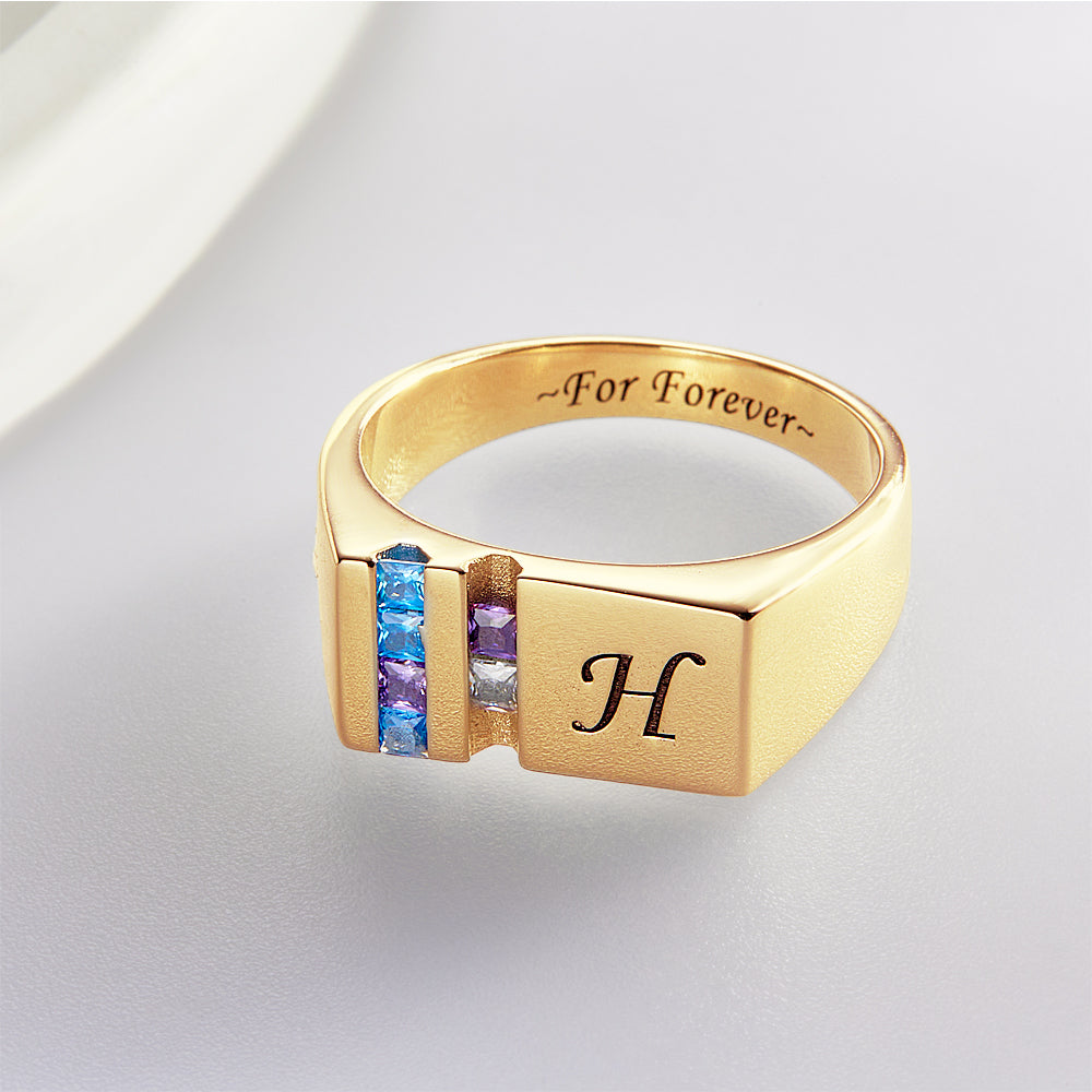 Custom Text Birthstone Ring 18k Gold Plated Personalized Family Ring Gift For Her