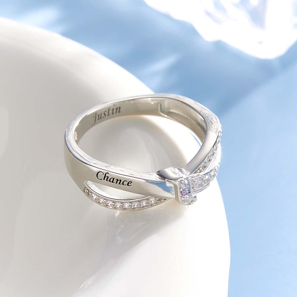 Custom Name and Text Birthstone Ring Personalized Family Ring Gift For Her