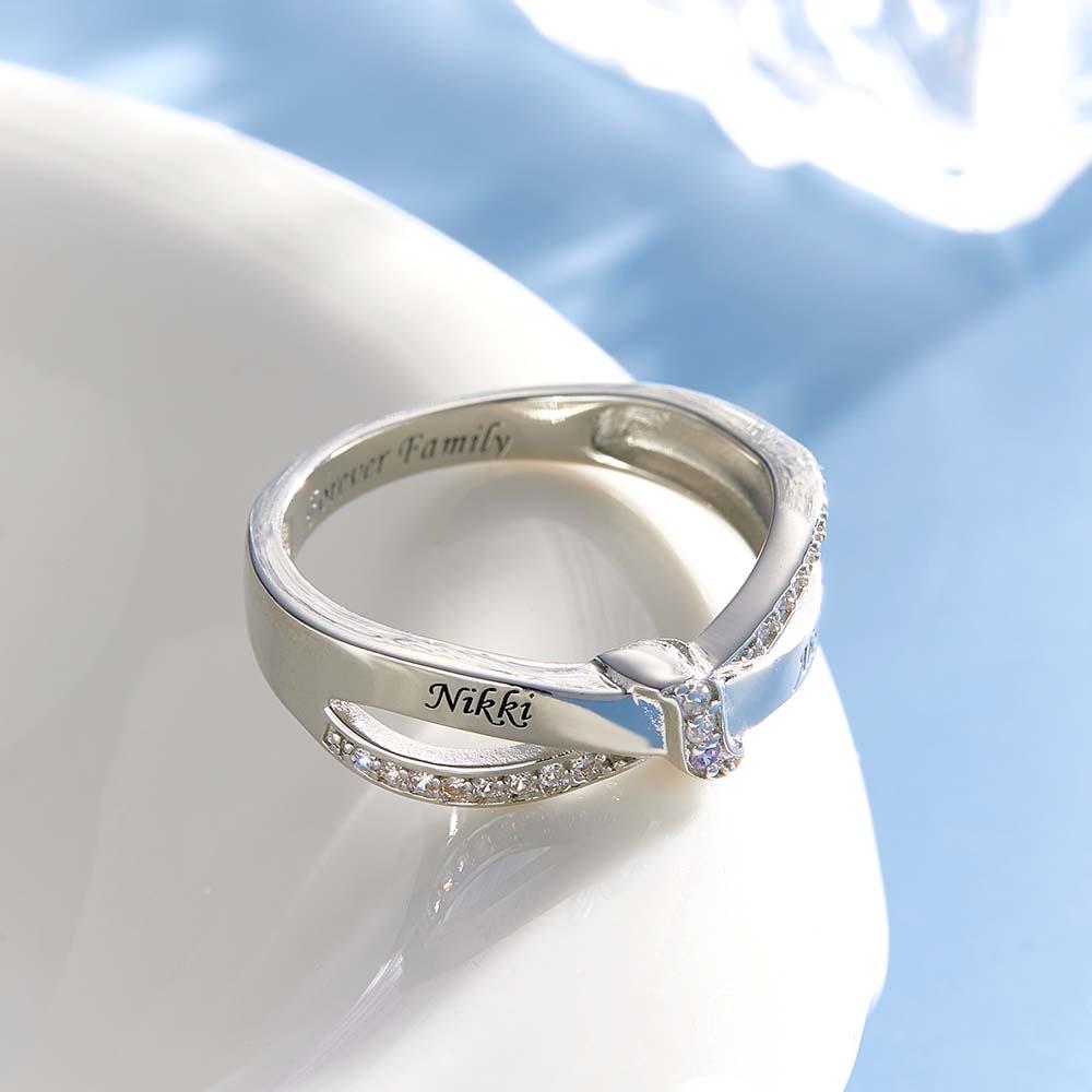 Custom Name and Text Birthstone Ring Personalized Family Ring Gift For Her