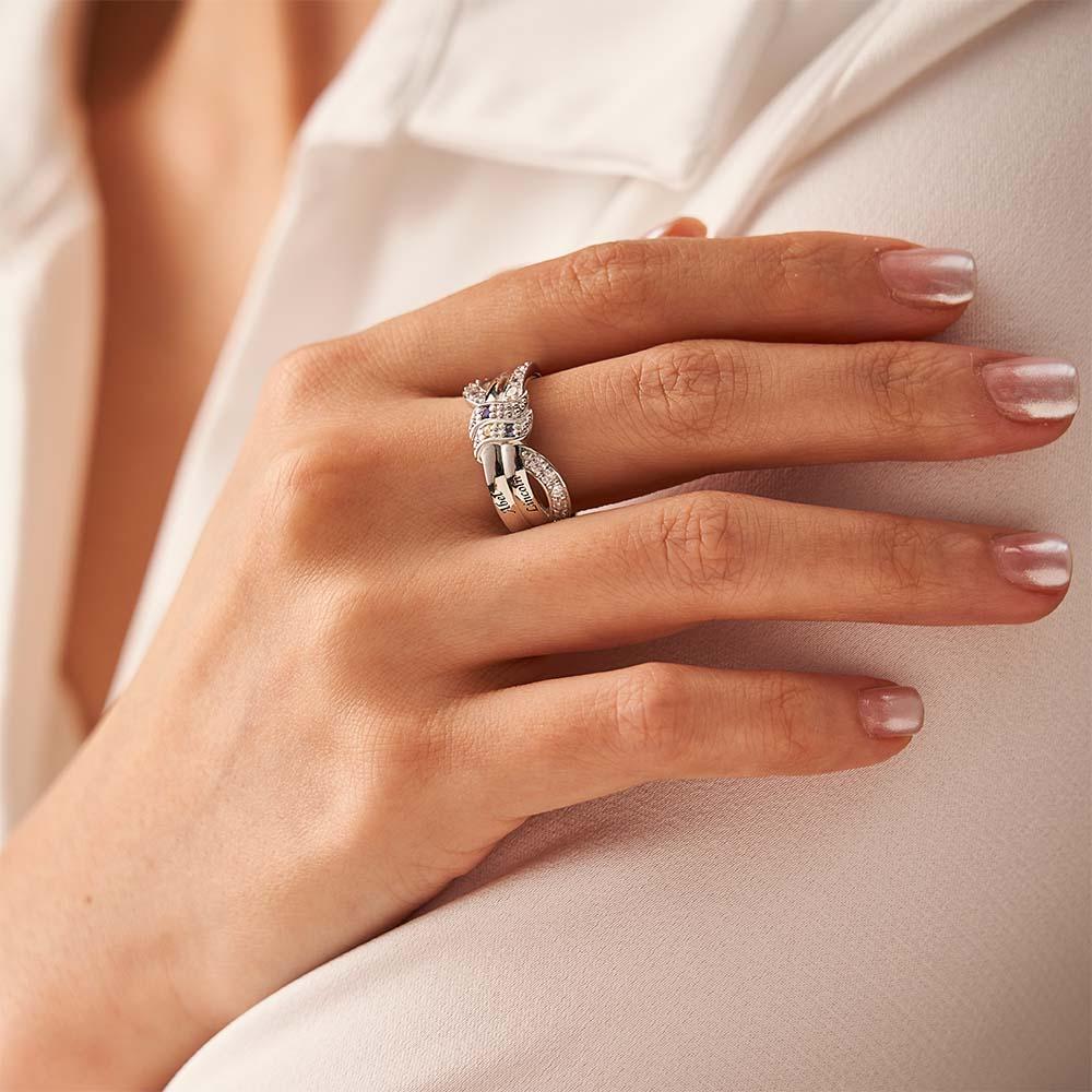 Custom Name and Text Birthstone Ring Personalized Family Ring Gift For Her