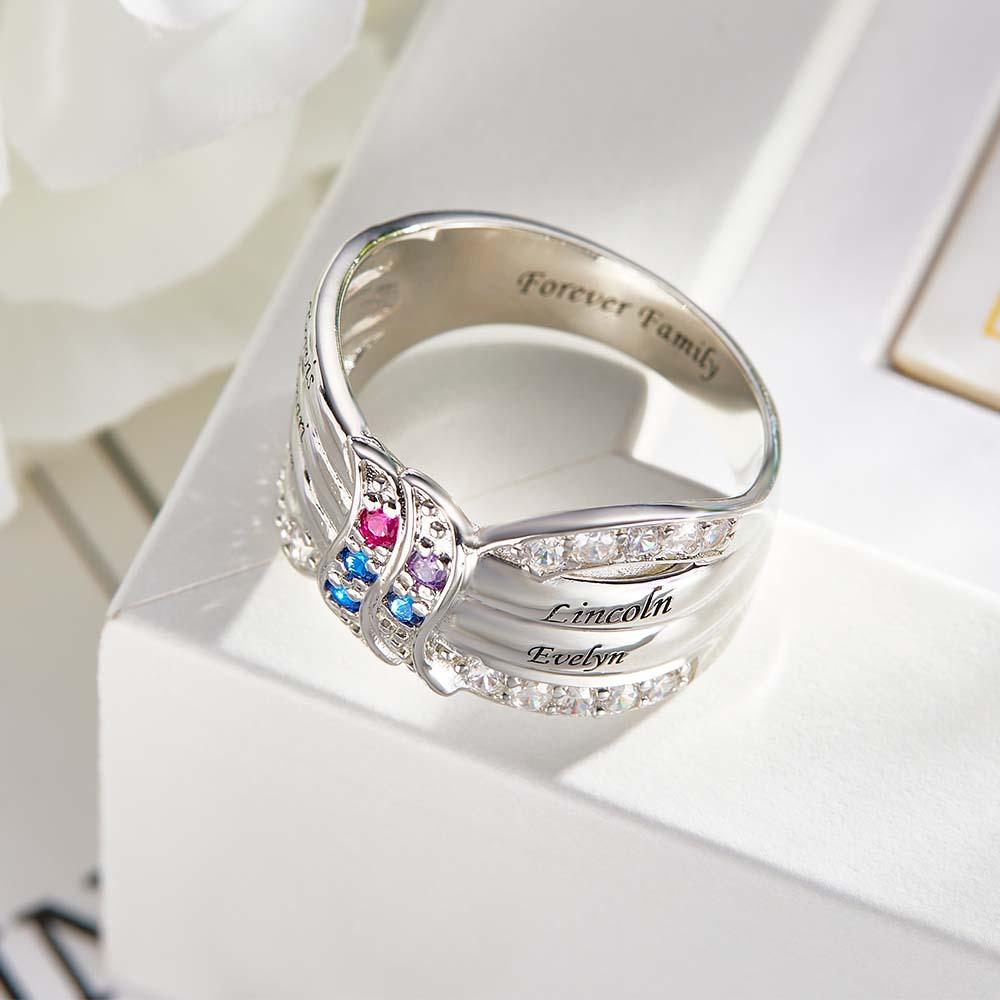 Custom Name and Text Birthstone Ring Personalized Family Ring Gift For Her