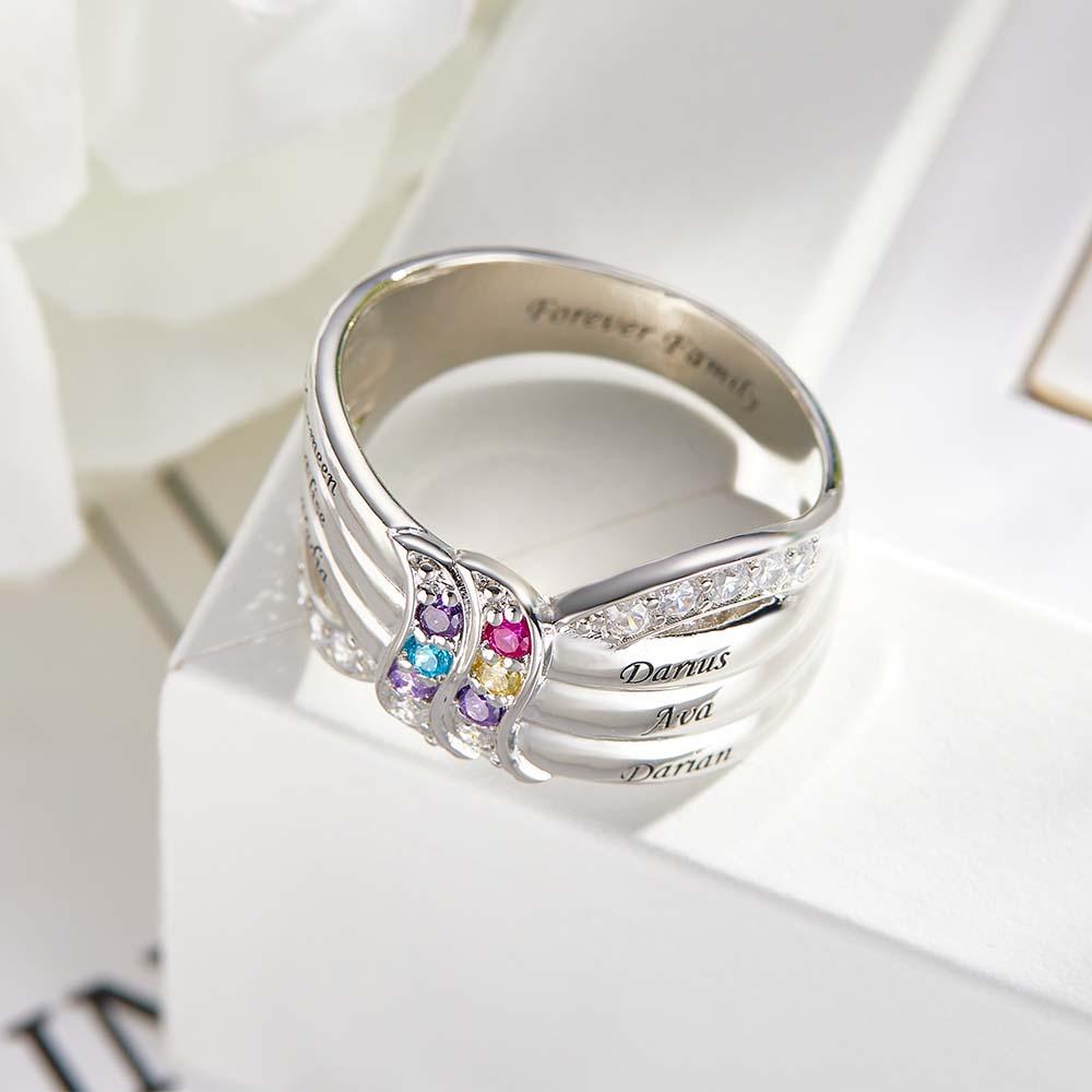 Custom Name and Text Birthstone Ring Personalized Family Ring Gift For Her
