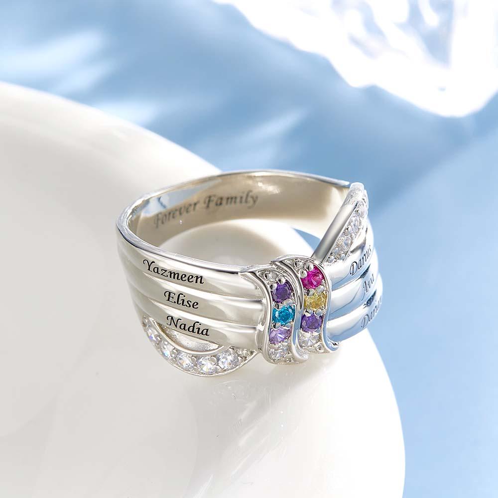 Custom Name and Text Birthstone Ring Personalized Family Ring Gift For Her
