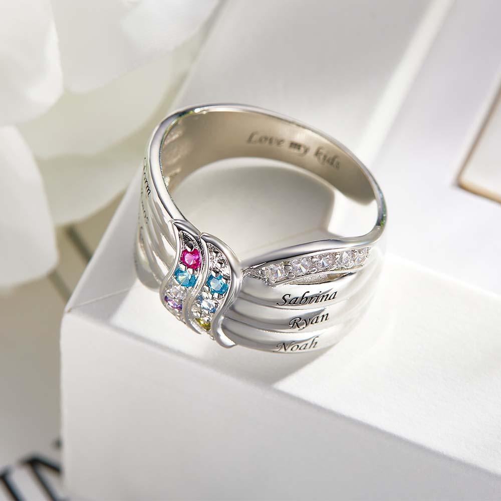 Custom Name and Text Birthstone Ring Personalized Family Ring Gift For Her
