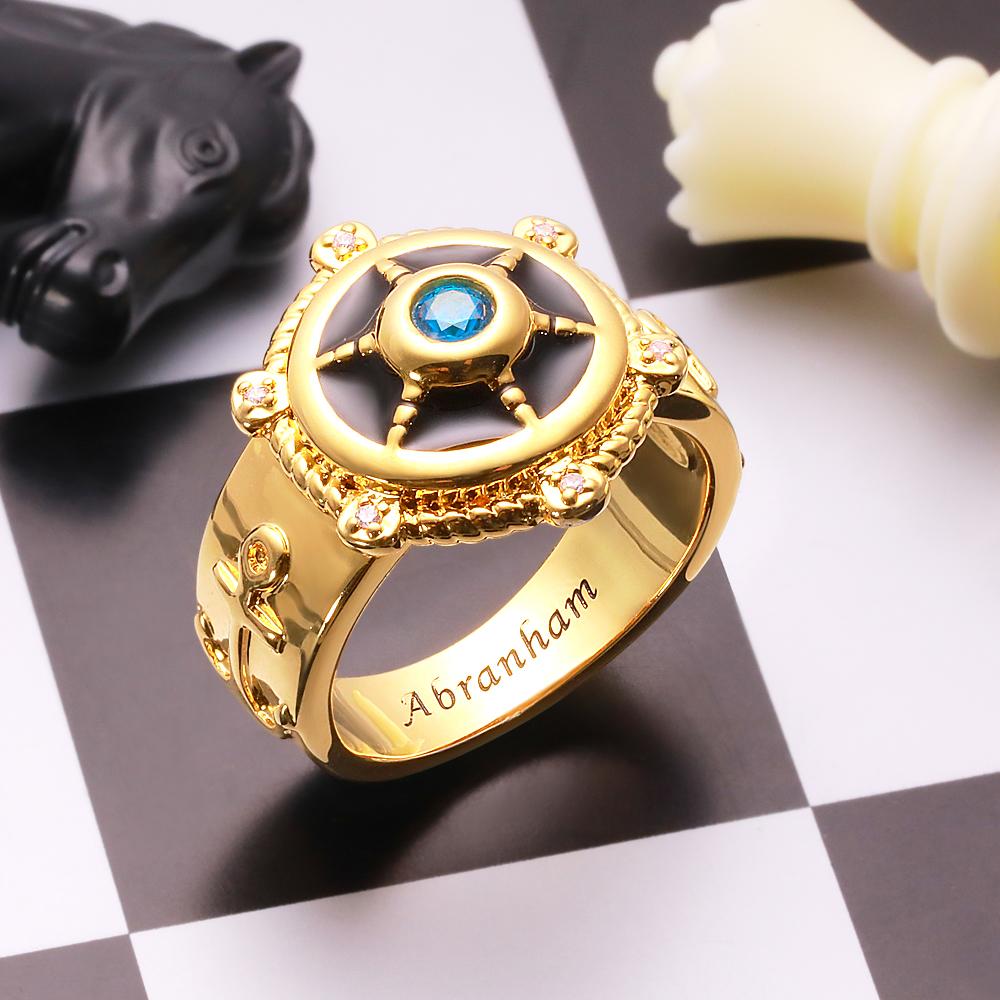 Engravable Boat Rudder Ring With Diamond Unique Retro Ring Gift For Him