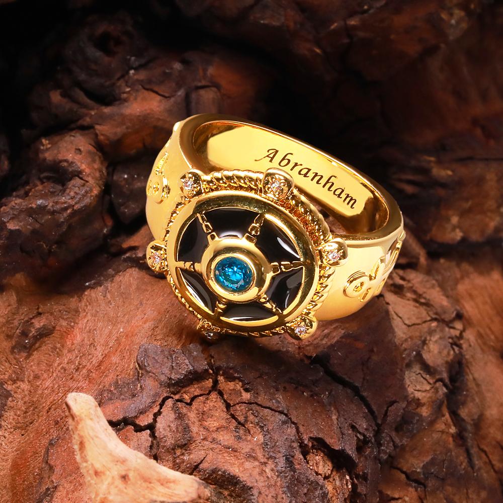 Engravable Boat Rudder Ring With Diamond Unique Retro Ring Gift For Him