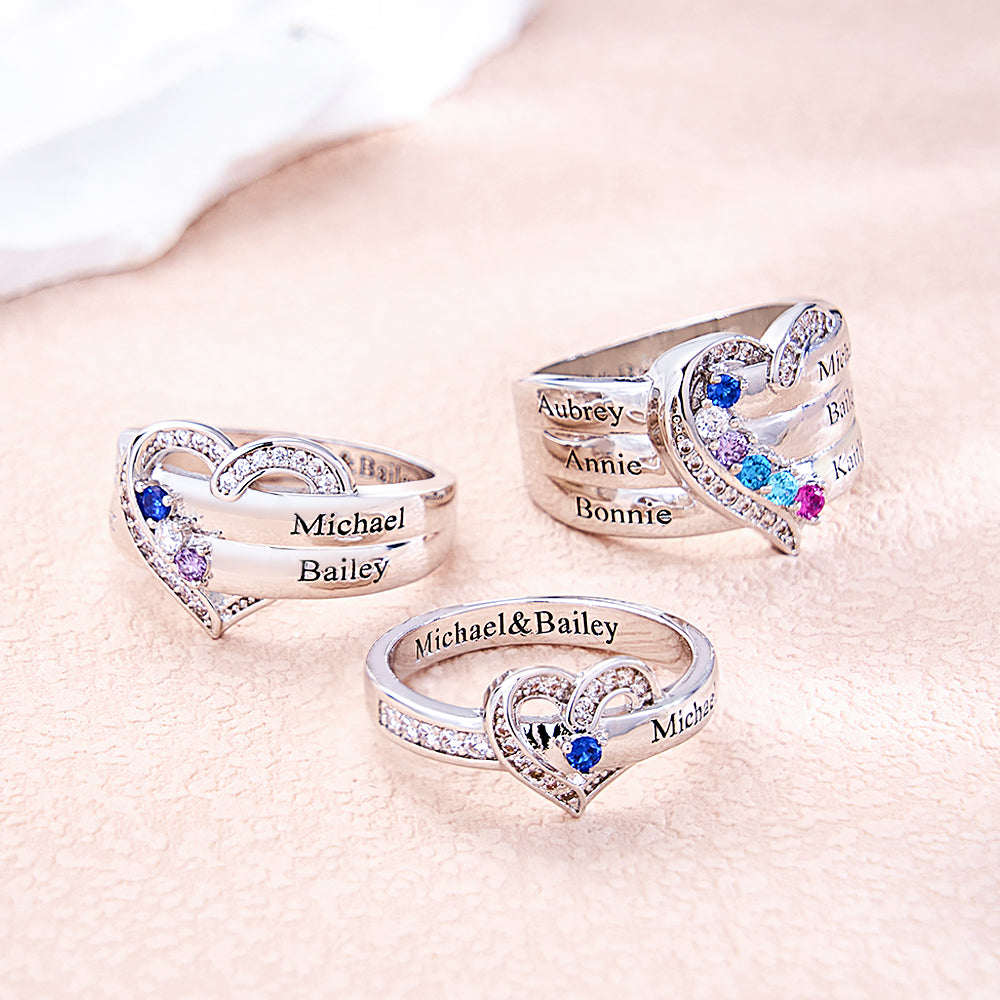 Personalized 1-8 Birthstones Heart Family Ring Where Hearts Meet Love Gleams In Every Stone Mother's Day Gift