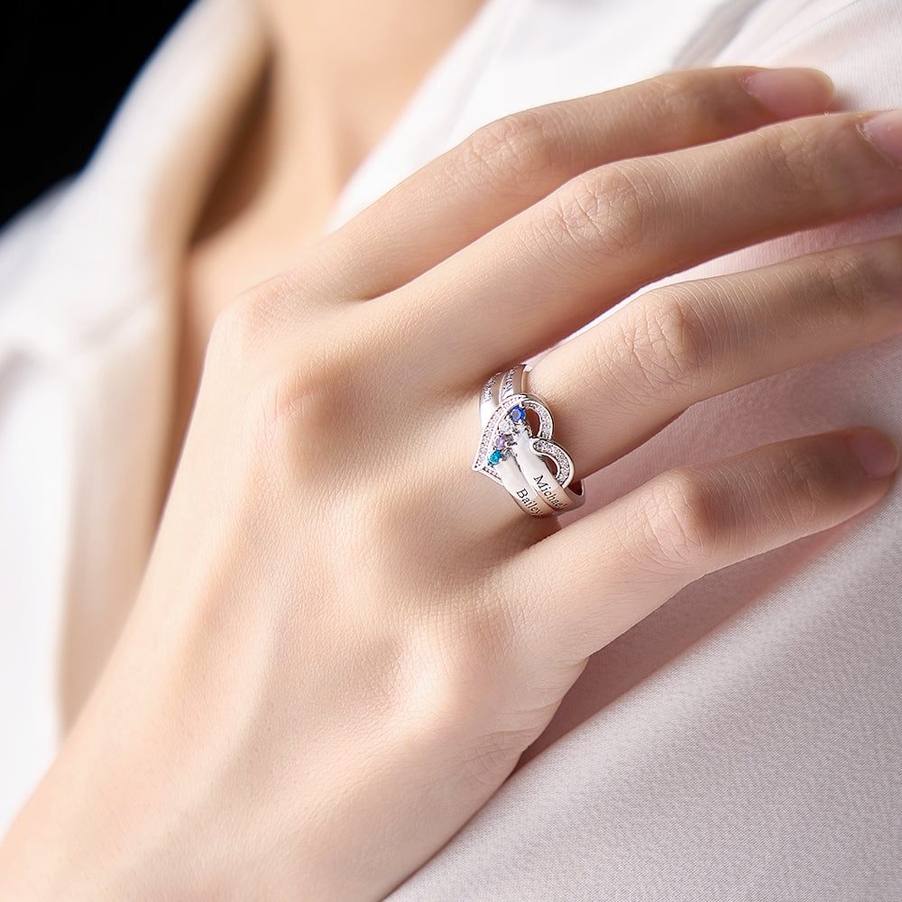 Personalized 1-8 Birthstones Heart Family Ring Where Hearts Meet Love Gleams In Every Stone Mother's Day Gift