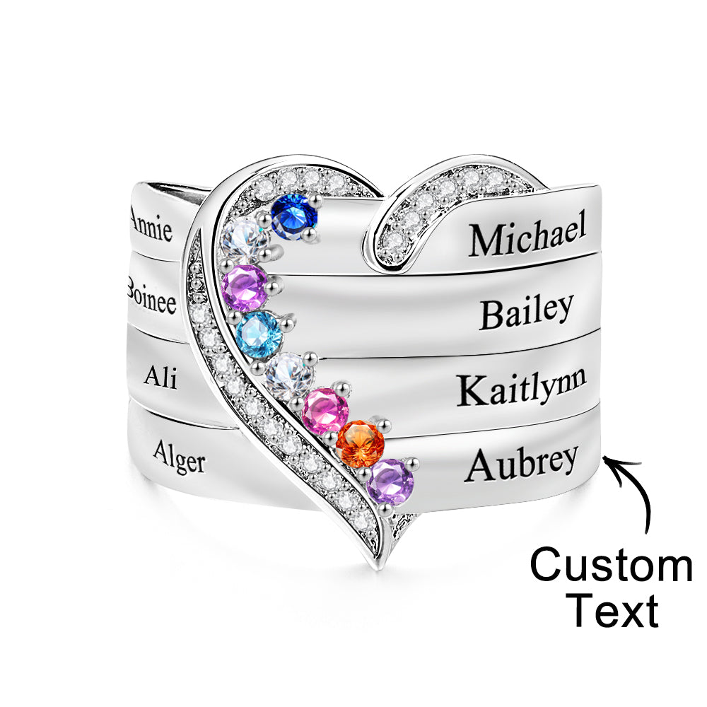 Personalized 1-8 Birthstones Heart Family Ring Where Hearts Meet Love Gleams In Every Stone Mother's Day Gift