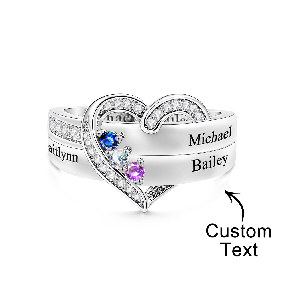 Personalized 1-8 Birthstones Heart Family Ring Where Hearts Meet Love Gleams In Every Stone Mother's Day Gift