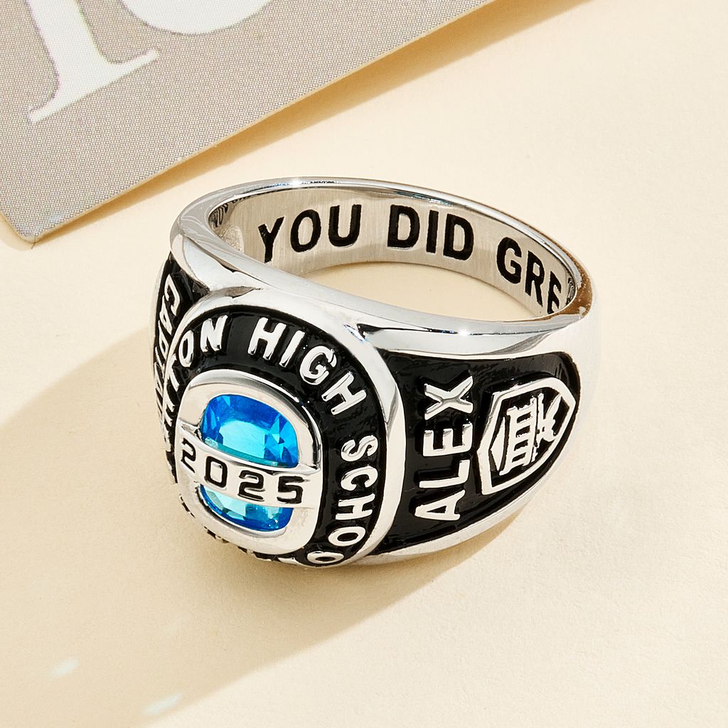 Personalized Birthstone Class Signet Ring with Engraved Symbol Name and Text Class of 2025 Graduation Gift for High School University Graduates