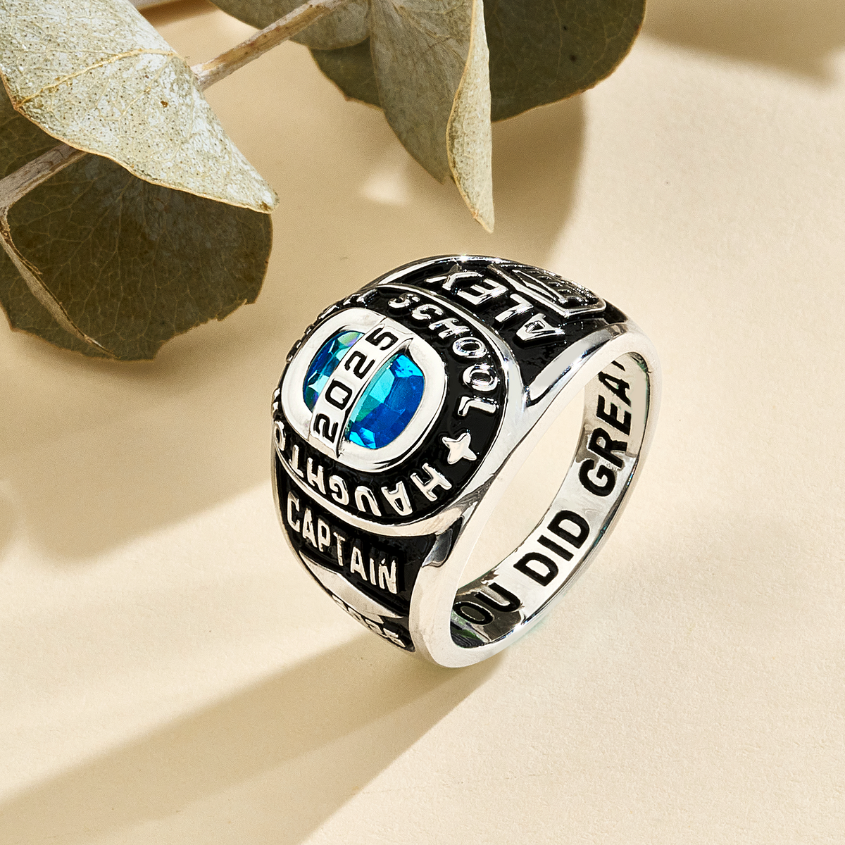Personalized Birthstone Class Signet Ring with Engraved Symbol Name and Text Class of 2025 Graduation Gift for High School University Graduates