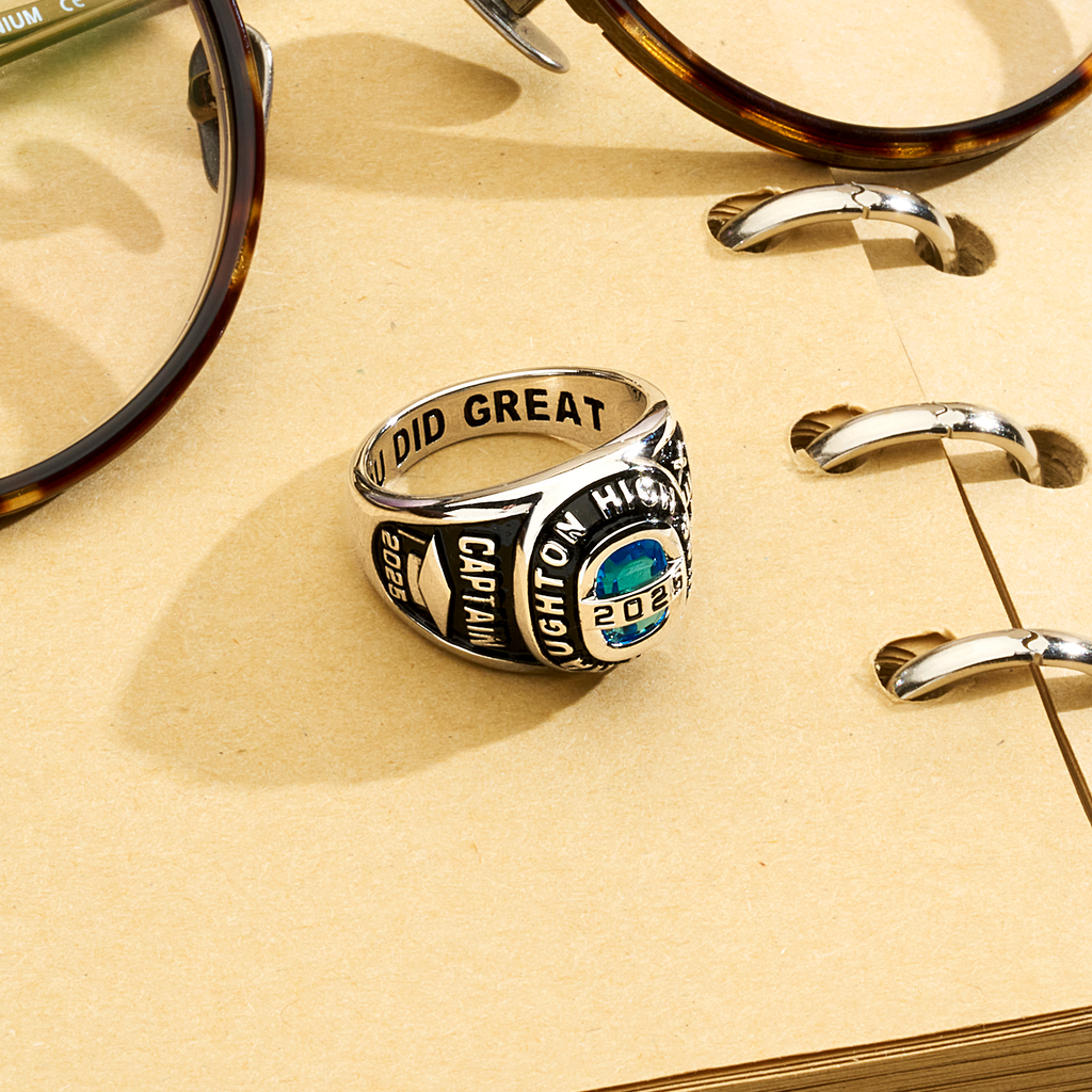 Personalized Birthstone Class Signet Ring with Engraved Symbol Name and Text Class of 2025 Graduation Gift for High School University Graduates