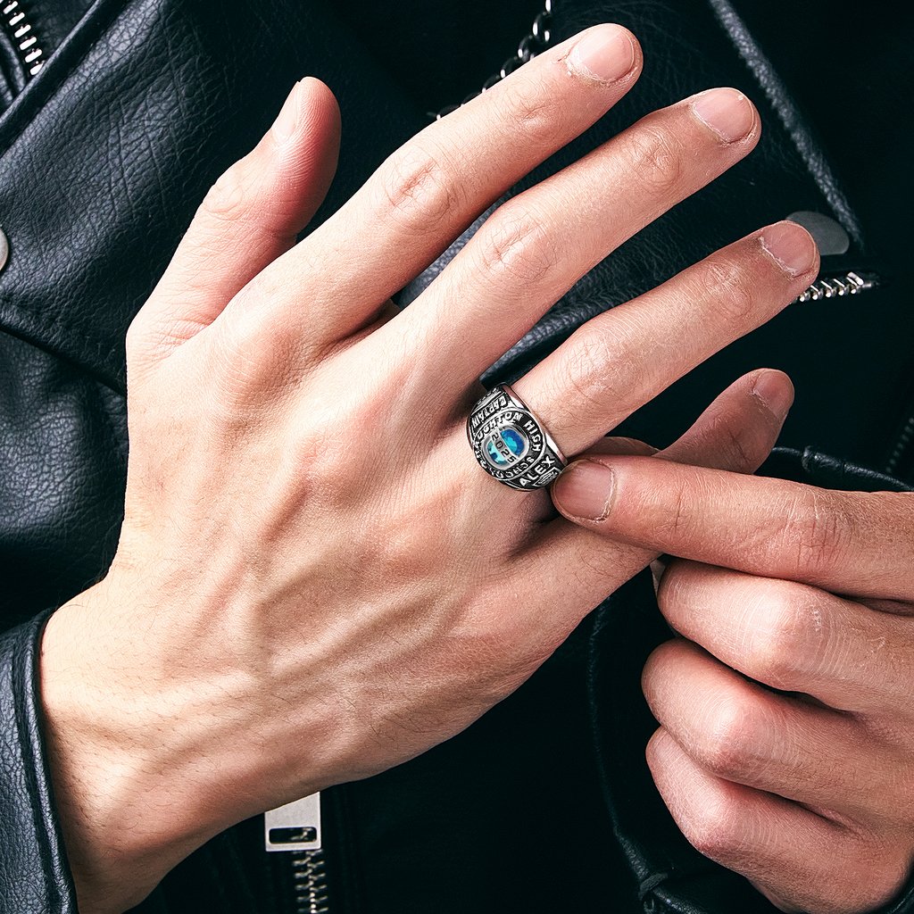 Personalized Birthstone Class Signet Ring with Engraved Symbol Name and Text Class of 2025 Graduation Gift for High School University Graduates