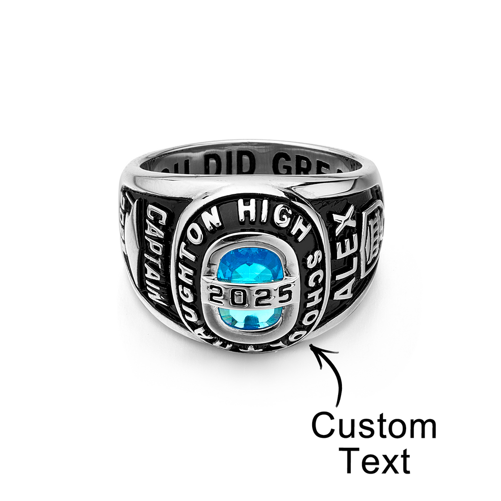 Personalized Birthstone Class Signet Ring with Engraved Symbol Name and Text Class of 2025 Graduation Gift for High School University Graduates