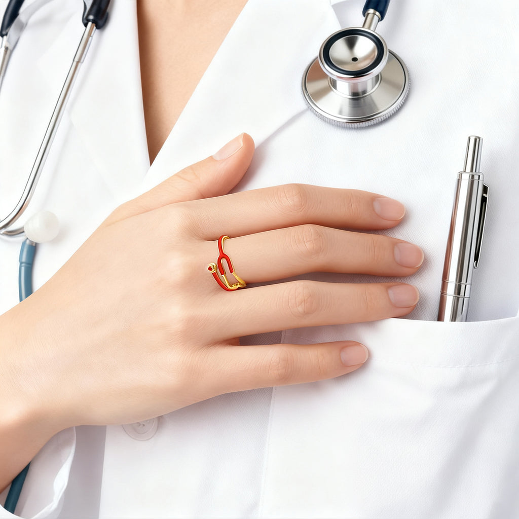 Custom Enamel Stethoscope Ring with Birthstone Personalized Multicolor Nurse Appreciation Gift for Medical Staff & Doctors & Students