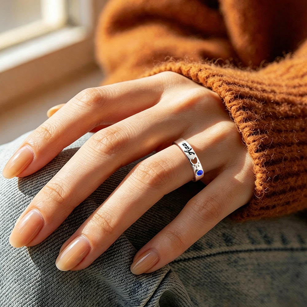 Personalized Pet Memorial Ring with Birthstone – Custom Engraved Remembrance Jewelry