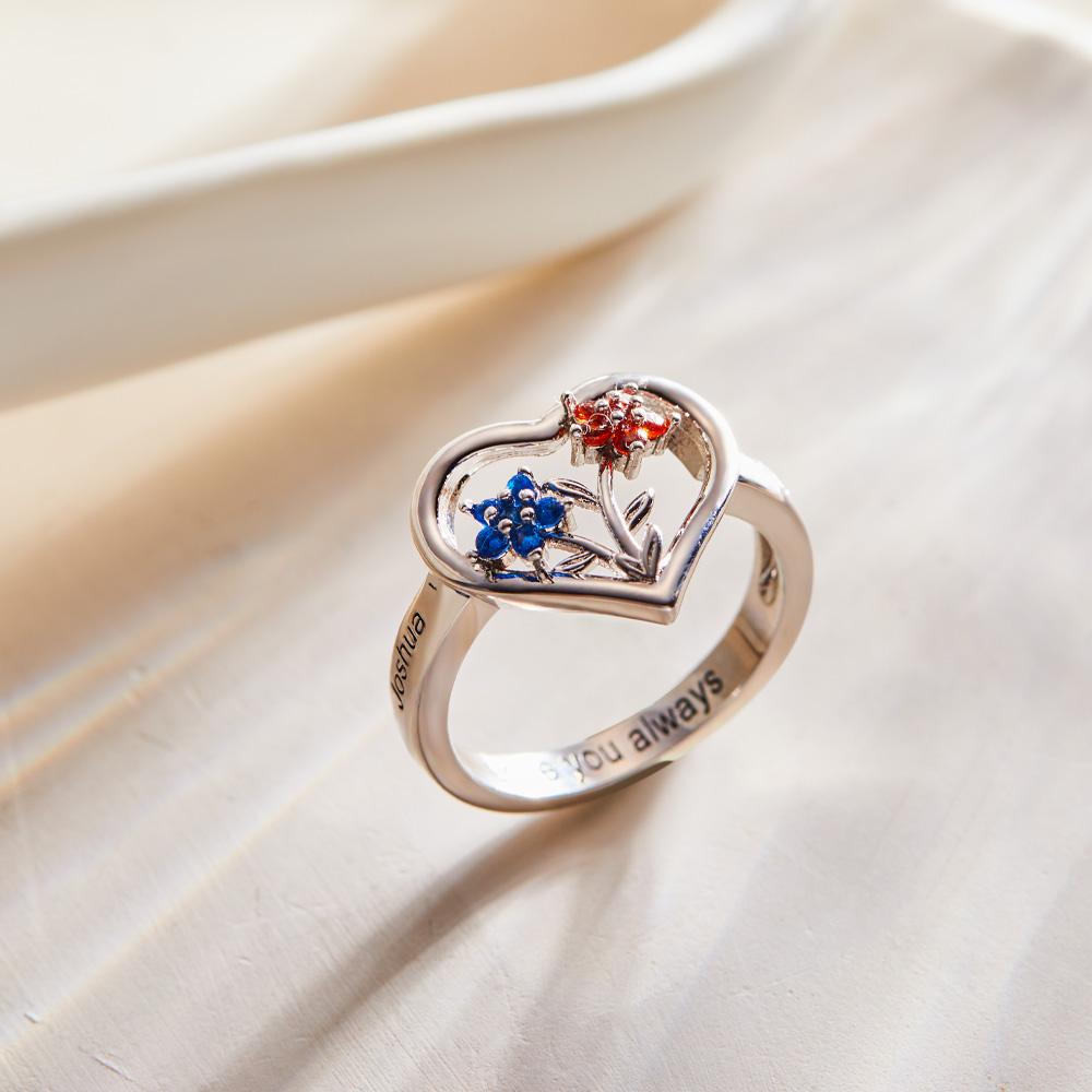 Custom Birthstone Engraved Rings Creative Flowers Gold Gifts