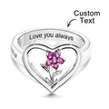 Custom Birthstone Engraved Rings Creative Flowers Silver Gifts
