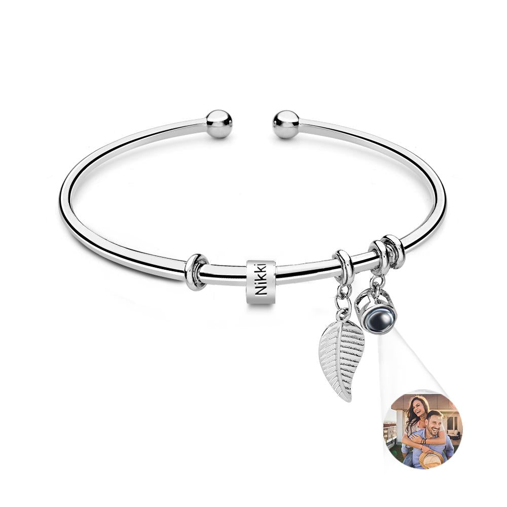 Personalized Photo Projection Bracelet Custom Number Of Optional Engravable Beads Jewelry Gift For Family