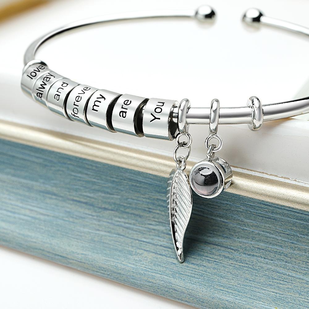 Personalized Photo Projection Bracelet Custom Number Of Optional Engravable Beads Jewelry Gift For Family