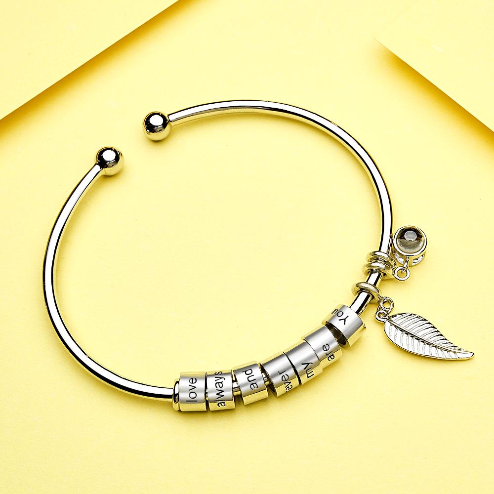 Personalized Photo Projection Bracelet Custom Number Of Optional Engravable Beads Jewelry Gift For Family