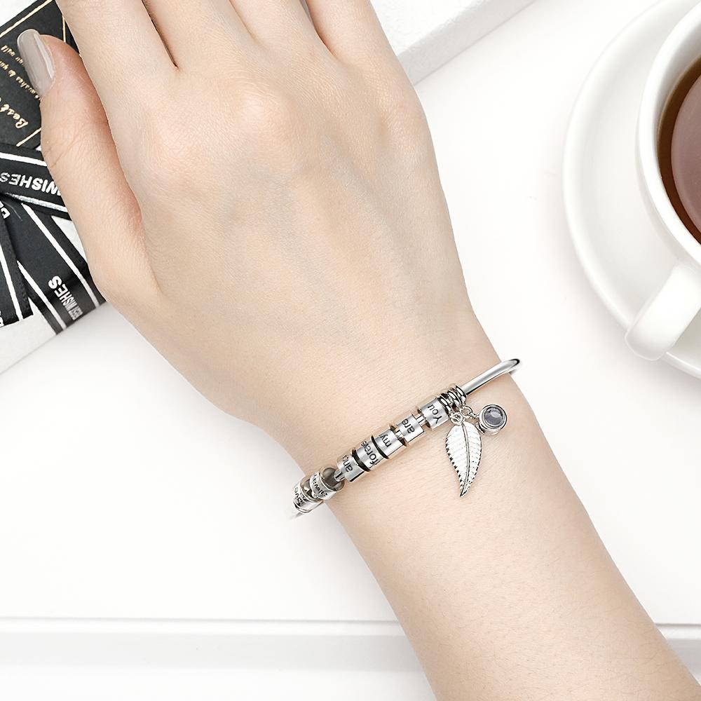 Personalized Photo Projection Bracelet Custom Number Of Optional Engravable Beads Jewelry Gift For Family