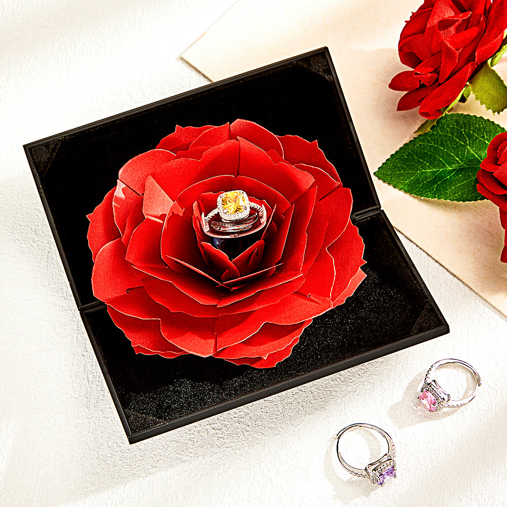 Engagement Ring Adjustable Ring with Flower Gift Box Best Valentine's Day Jewelry Gifts for Her