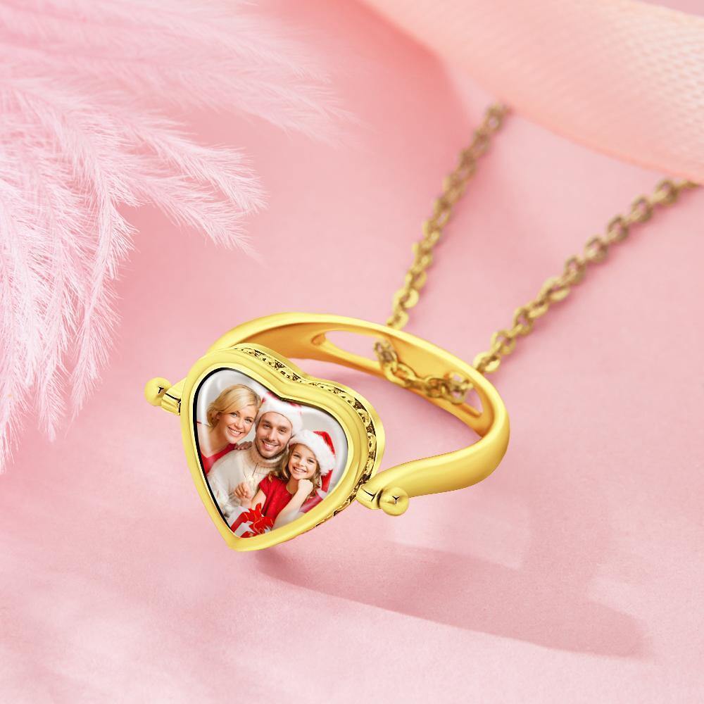 Custom Photo Necklace, Photo Ring Couple's Gifts Dual-use (Ring Size 5#) 14k Gold Plated