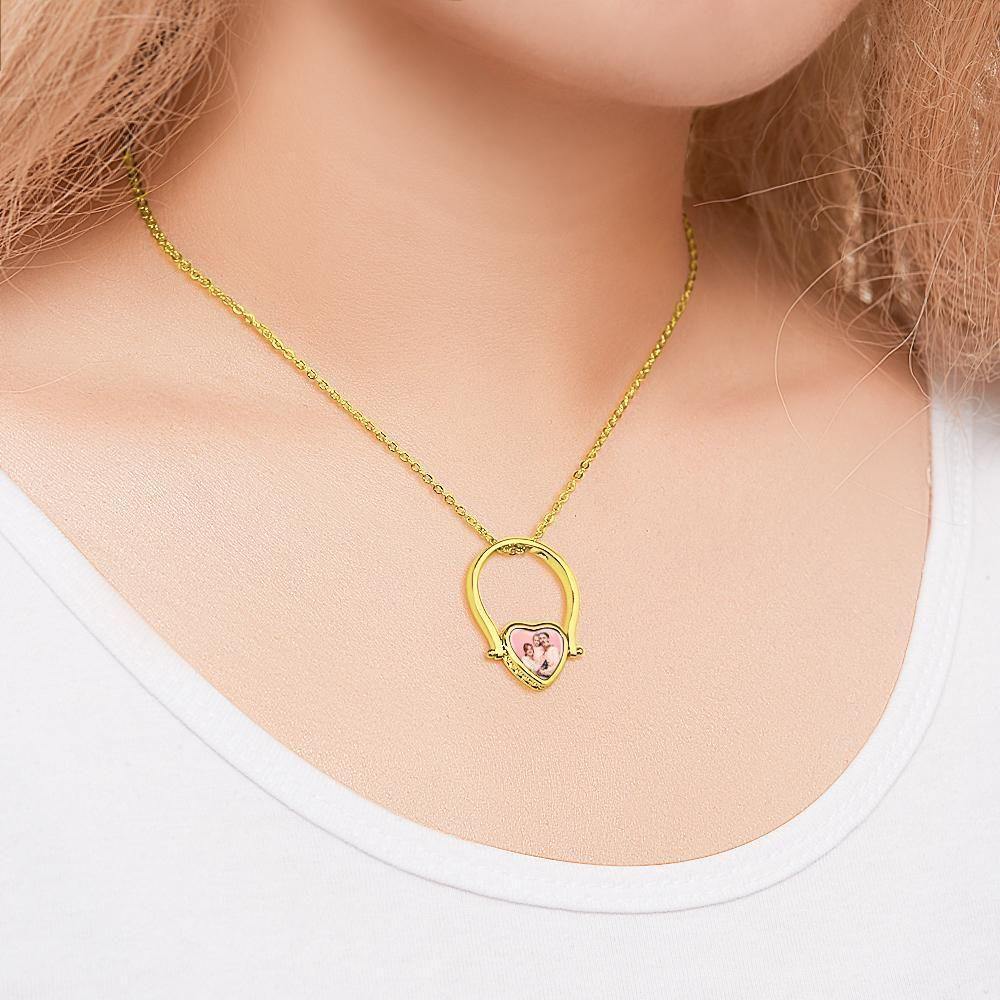 Photo Necklace, Photo Ring Gifts Dual-use (Ring Size 7#) 14k Gold Plated