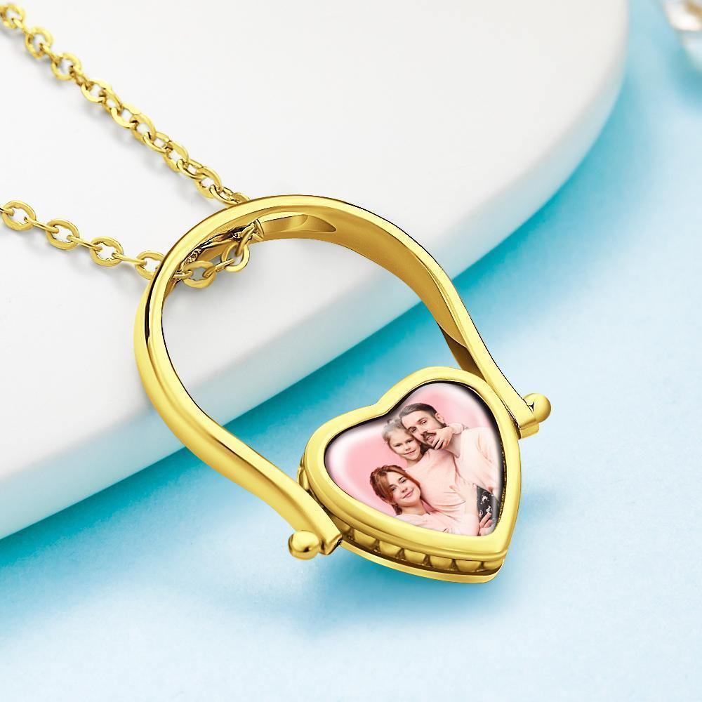 Photo Necklace, Photo Ring Gifts Dual-use (Ring Size 7#) 14k Gold Plated