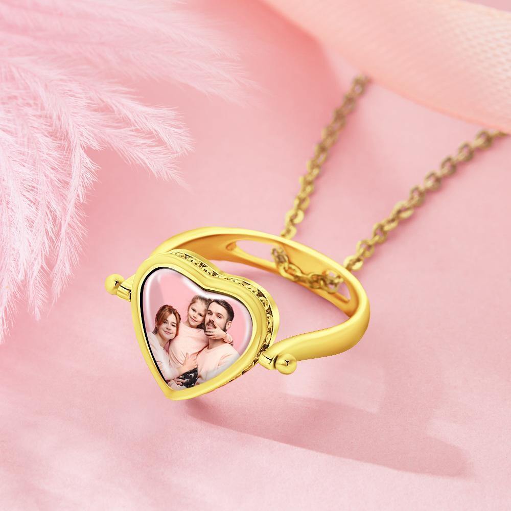 Photo Necklace, Photo Ring Gifts Dual-use (Ring Size 7#) 14k Gold Plated