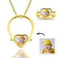 Photo Necklace, Photo Ring Couple's Gifts Dual-use (Ring Size 8#) 14k Gold Plated