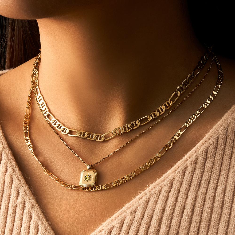 Layered Custom Necklace Birthstone Star Ridge Pendant Necklace