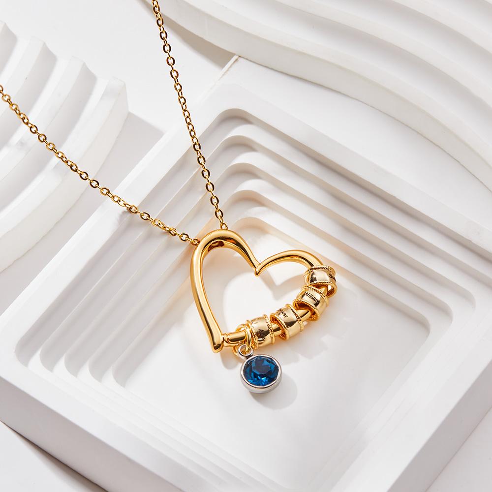 Heart Necklace with Engraved Beads Personalized Charming Necklace for Mom