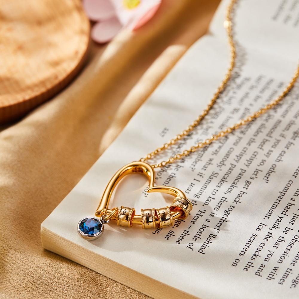 Heart Necklace with Engraved Beads Personalized Charming Necklace for Mom