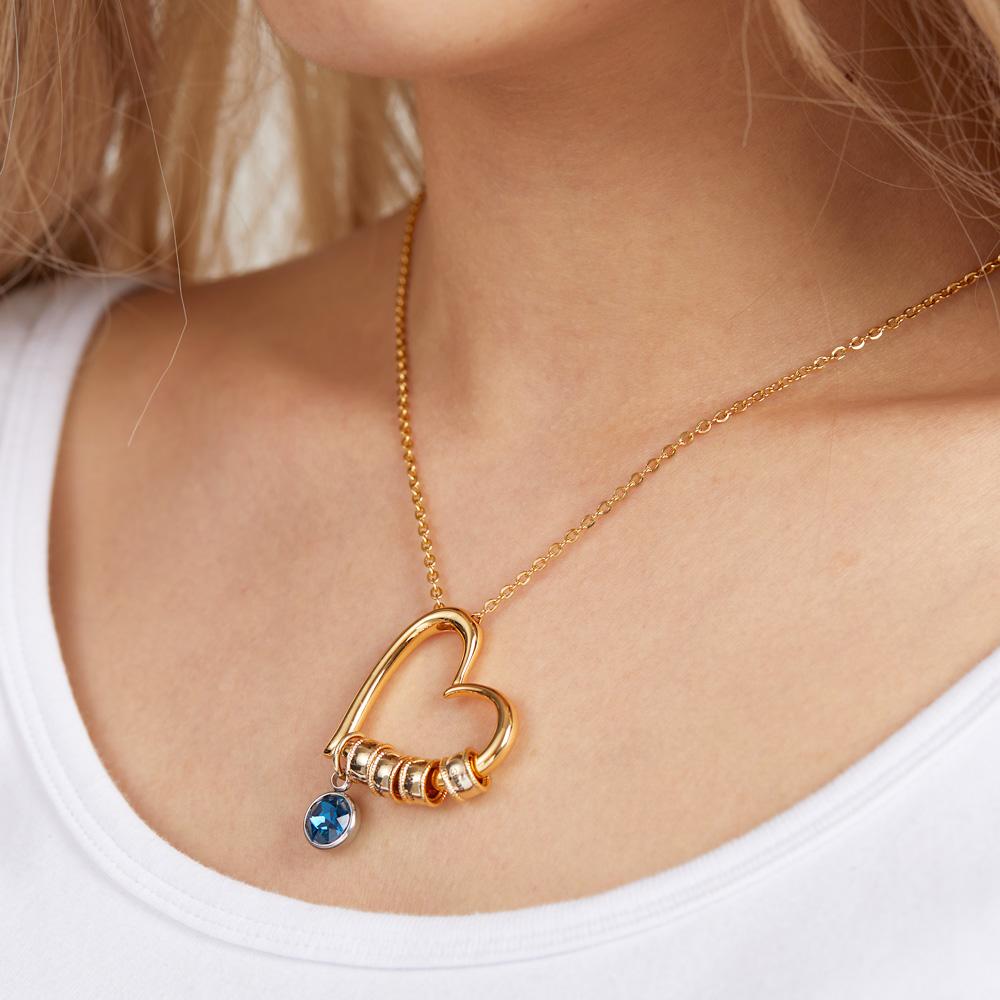 Heart Necklace with Engraved Beads Personalized Charming Necklace for Mom