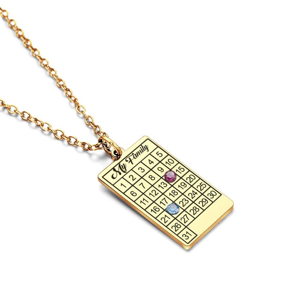 Calendar Necklace with Birthstone Gold Wedding Date Necklace Customized Calendar Gift for Her