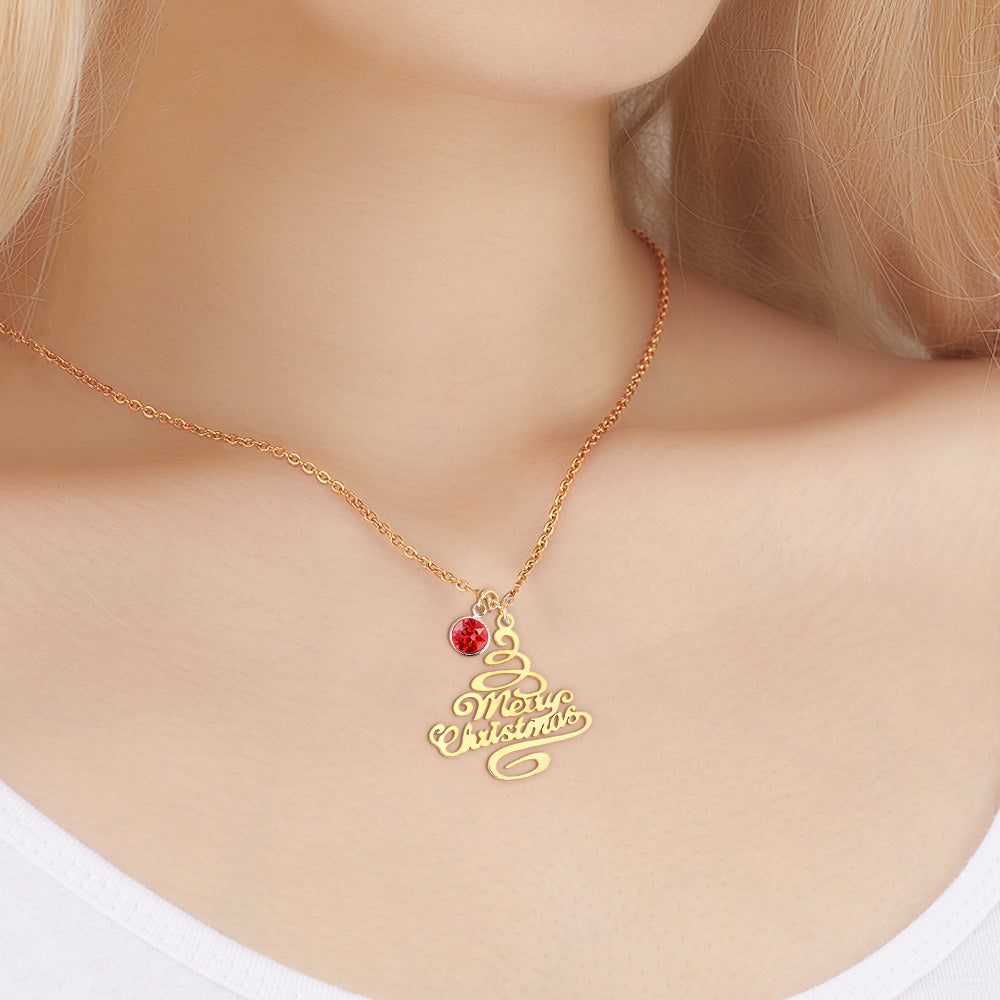Personalized Christmas Tree Birthstone Necklace Christmas Gift for Her